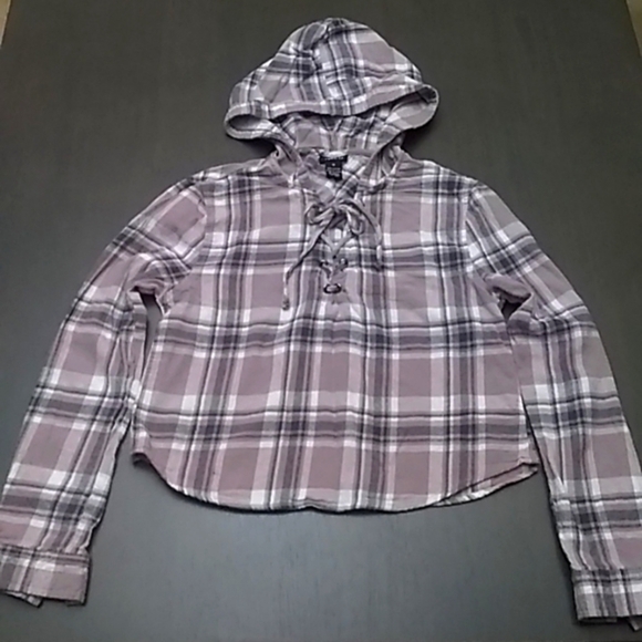 Rue 21 Flannel Lace-up Hoodie - Picture 1 of 3